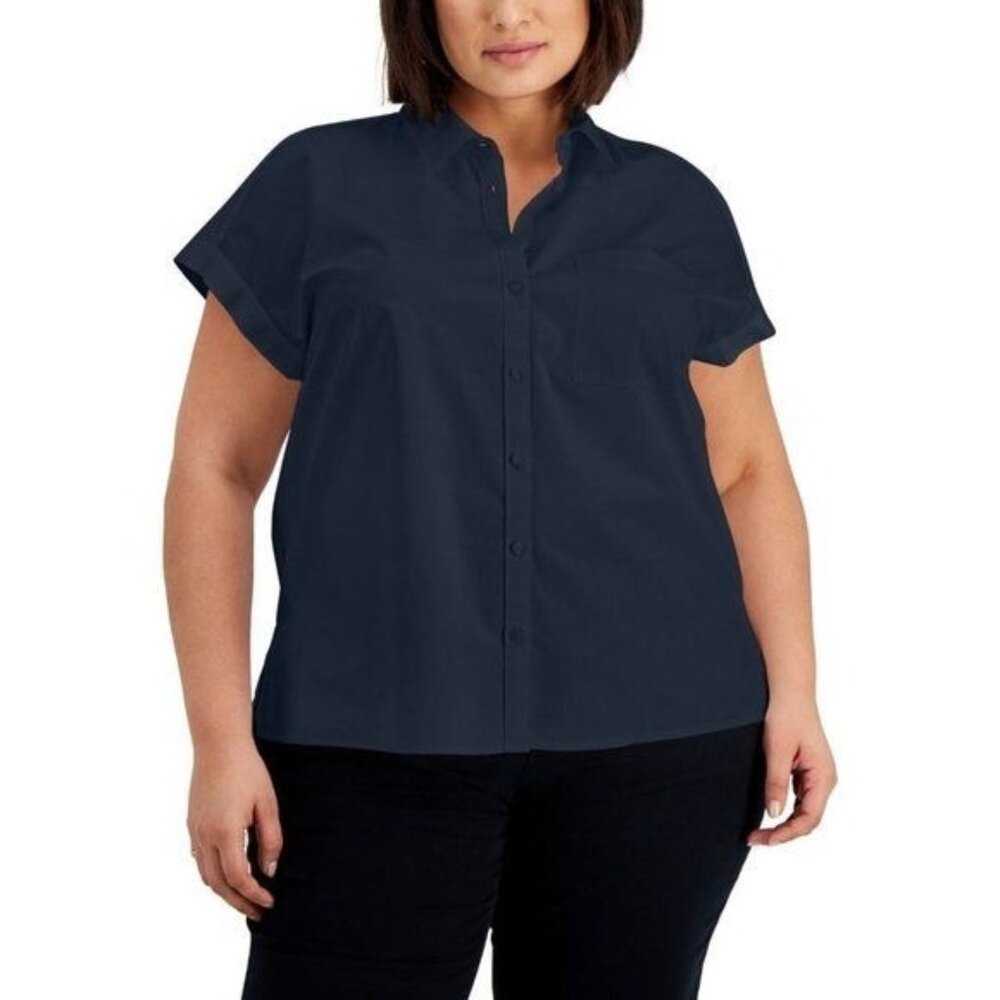 AD-2401 Style & Co Plus Size Cotton Camp Shirt Blue Size 3X